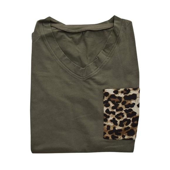 Women's Summer Short Sleeves V Neck T Shirt with Leopard/Sequin Print Po… - Picture 3 of 9